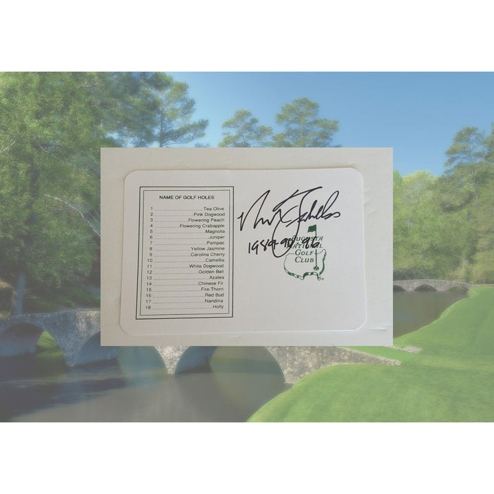 Nick Faldo Masters score card signed with proof - Awesome Artifacts 