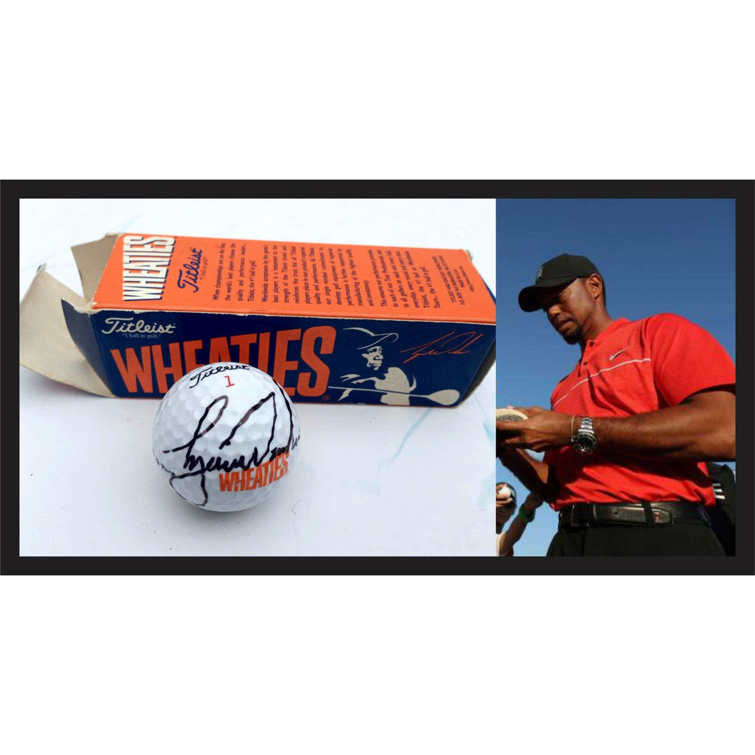 Tiger Woods vintage Wheaties golf ball signed with proof with free case - Awesome Artifacts 