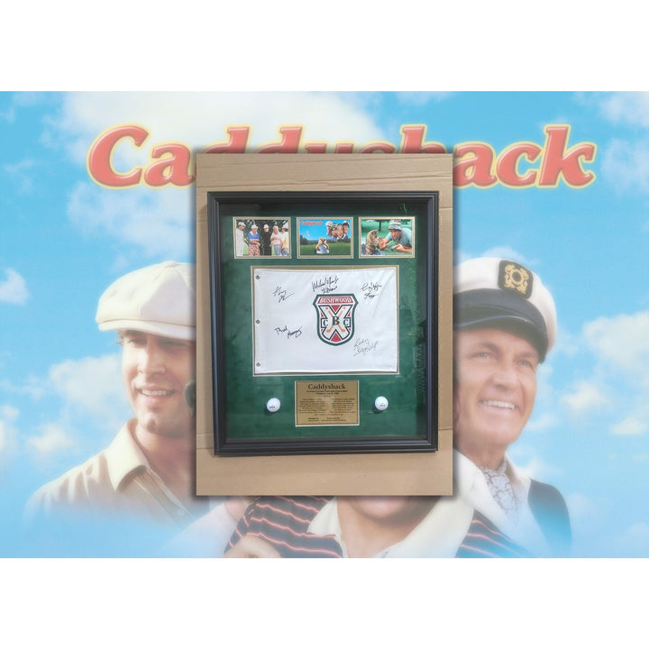 Caddyshack Bill Murray, Rodney Dangerfield, Chevy Chase golf pin flag signed and framed with proof