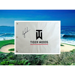 Tiger Woods embroidered Tiger logo statistic flag signed with proof