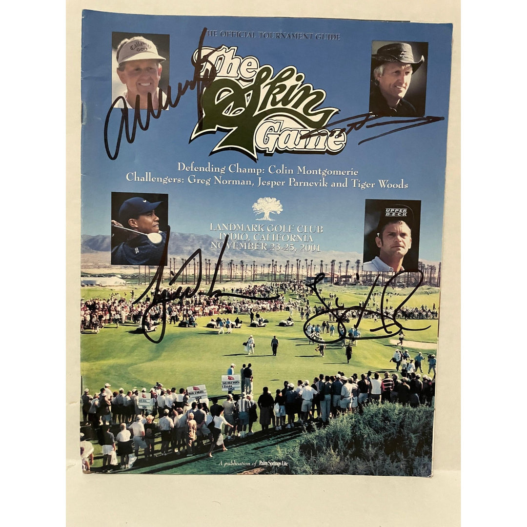 Tiger Woods, Greg Norman, Jesper Parnevik, Colin Montgomerie skins game program signed - Awesome Artifacts 