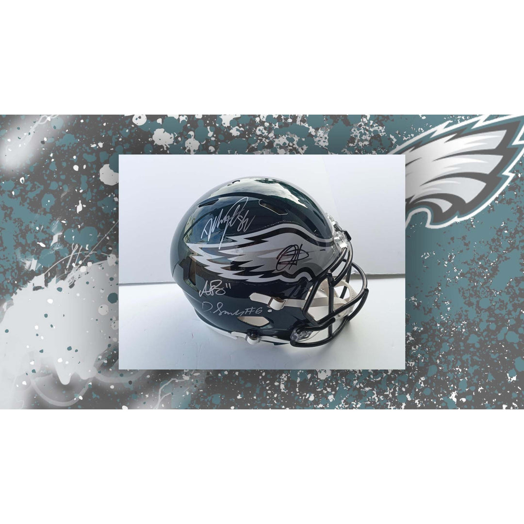 Jalen Hurts AJ Brown Dallas Goddard Devanta Smith Philadelphia Eagles Riddell Speed Authentic pro model helmet signed with proof