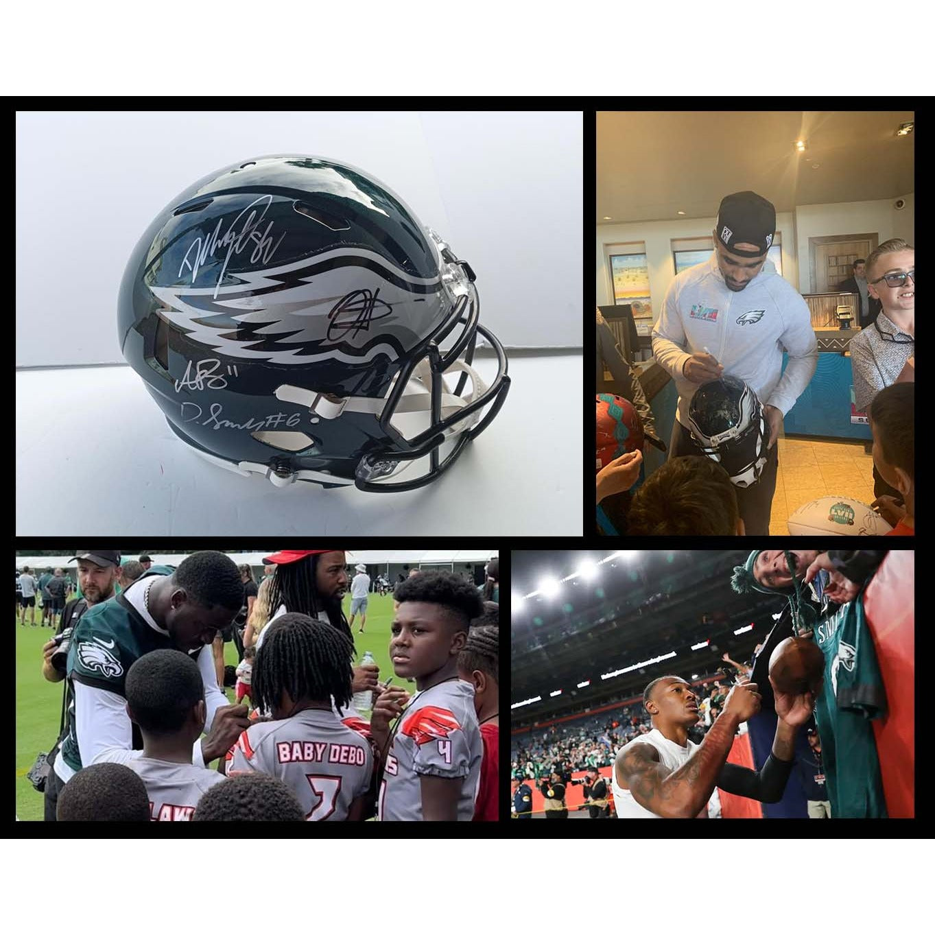 Jalen Hurts AJ Brown Dallas Goddard Devanta Smith Philadelphia Eagles Riddell Speed Authentic pro model helmet signed with proof