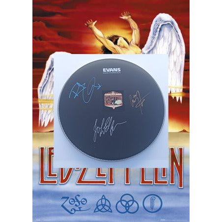 Led Zeppelin 14-in drum head Jimmy Page John Paul Jones Robert Plant signed with proof