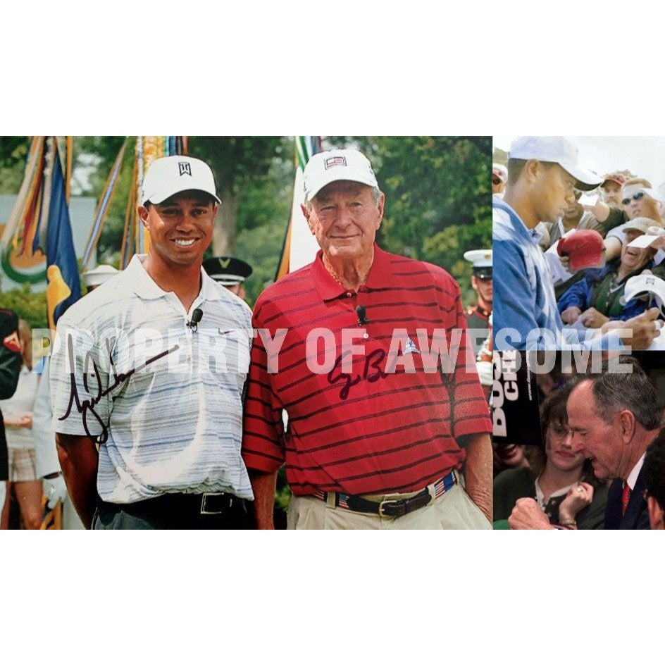 George Herbert Walker Bush and Tiger Woods 8 x 10 photo signed with proof