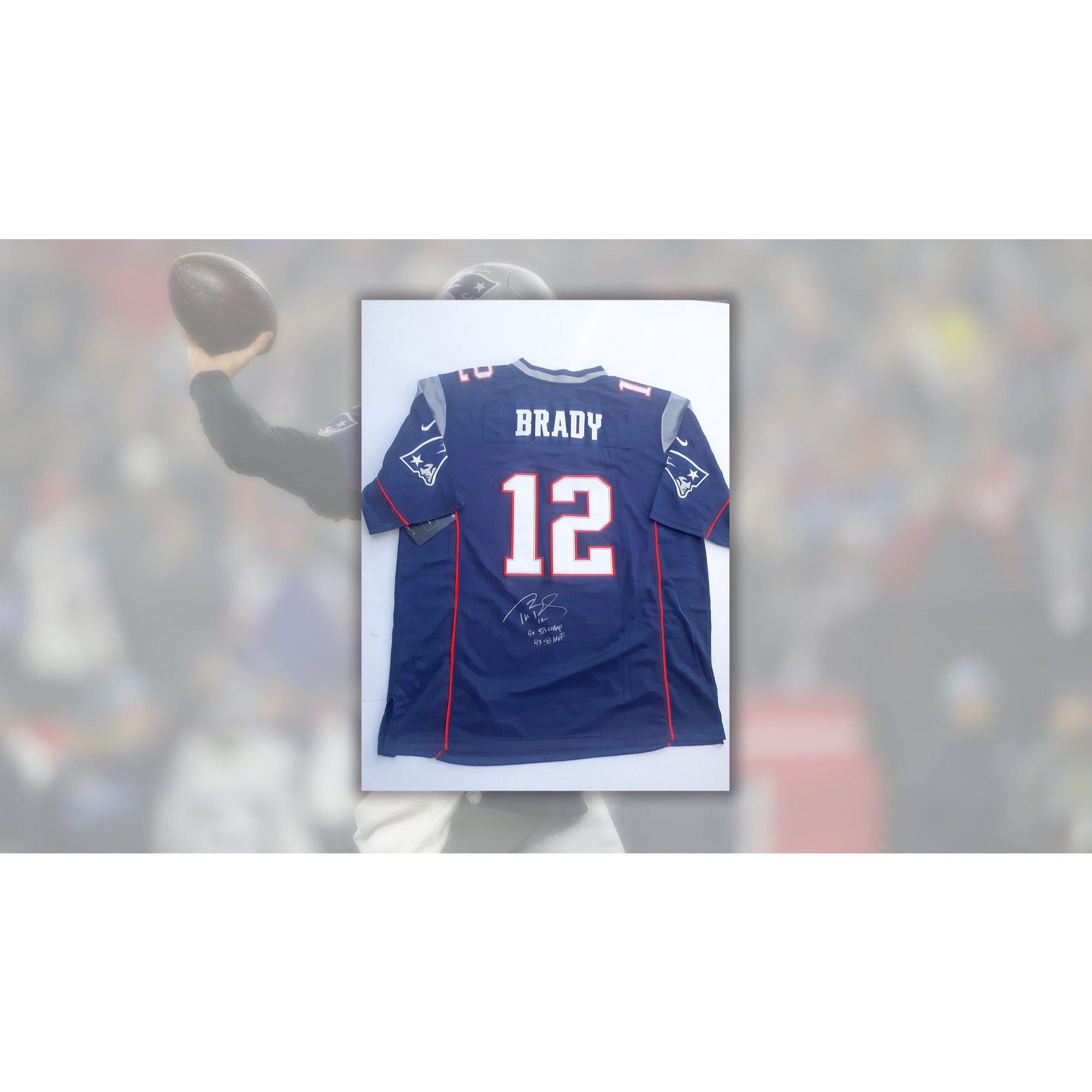 Tom Brady New England Patriots size large authentic jersey signed and inscribed with proof