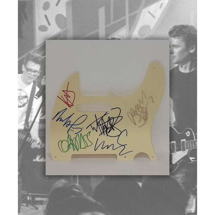 INXS vintage electric guitar pickguard signed with proof Michael Hutchence Andrew Farriss Tim Farriss, John Farris Kirk Pengilly, and Gary G