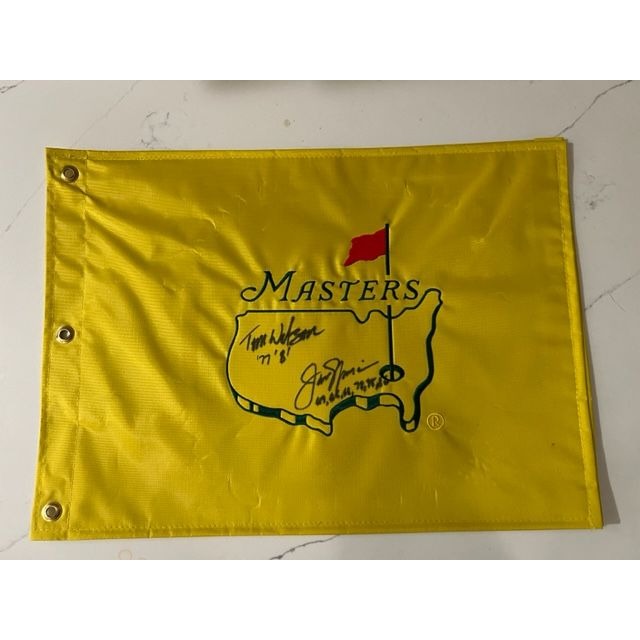 Jack Nicklaus and Tom Watson Masters pin flag signed with proof