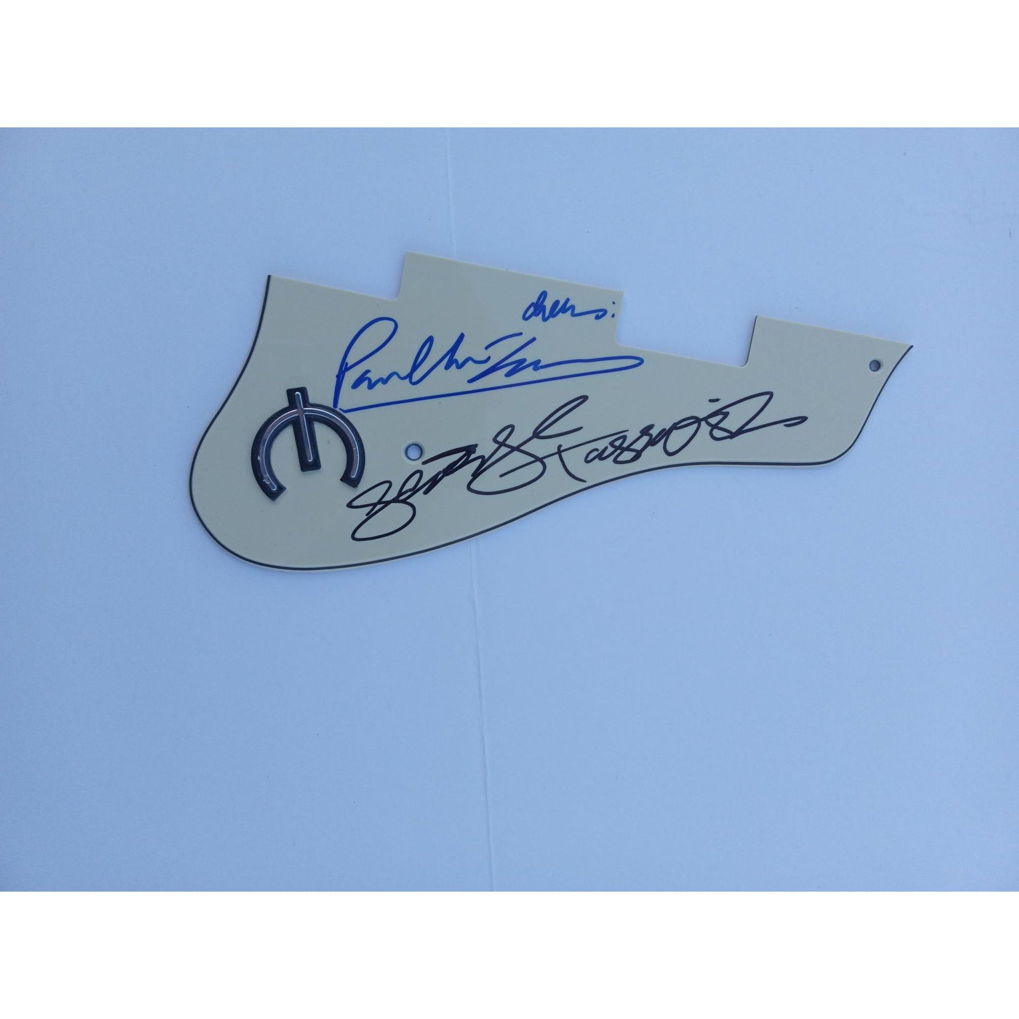 Paul McCartney and George Harrison Epiphone electric guitar pickguard signed