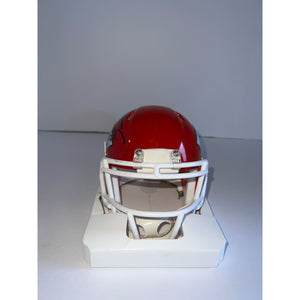 Patrick Mahomes and Travis Kelce Kansas City Chiefs mini helmet signed with proof free case