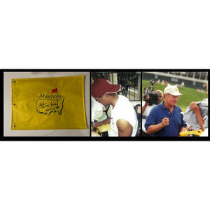 Tiger Woods and Jack Nicklaus Masters pin flag signed with proof