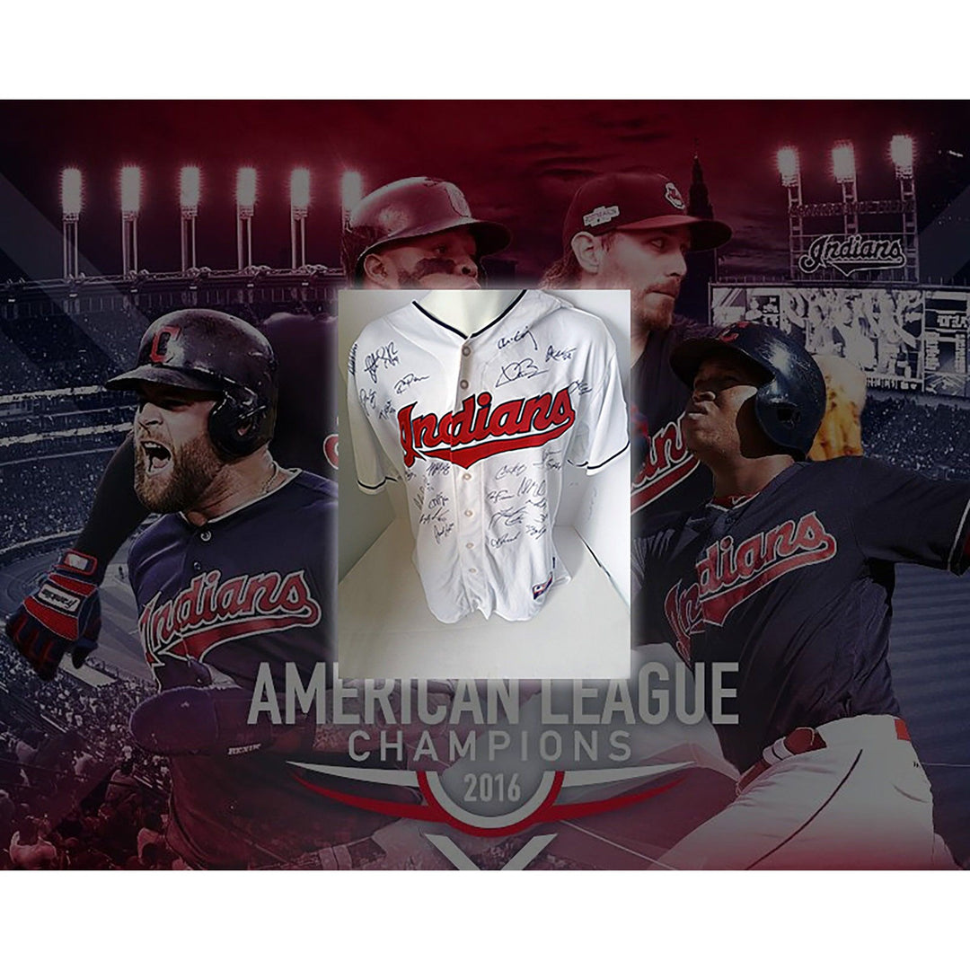 Cleveland Indians Francisco Lindor, Corey Kluber 2016 American League champions team signed jersey with proof