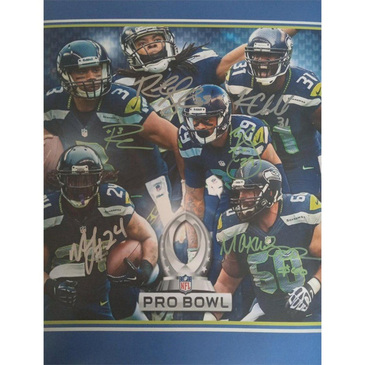 Seattle Seahawks Russell Wilson Earl Thomas Max Unger Marshawn Lynch Kam Chancellor Richard Sherman 11 by 14 photo signed - Awesome Artifacts 