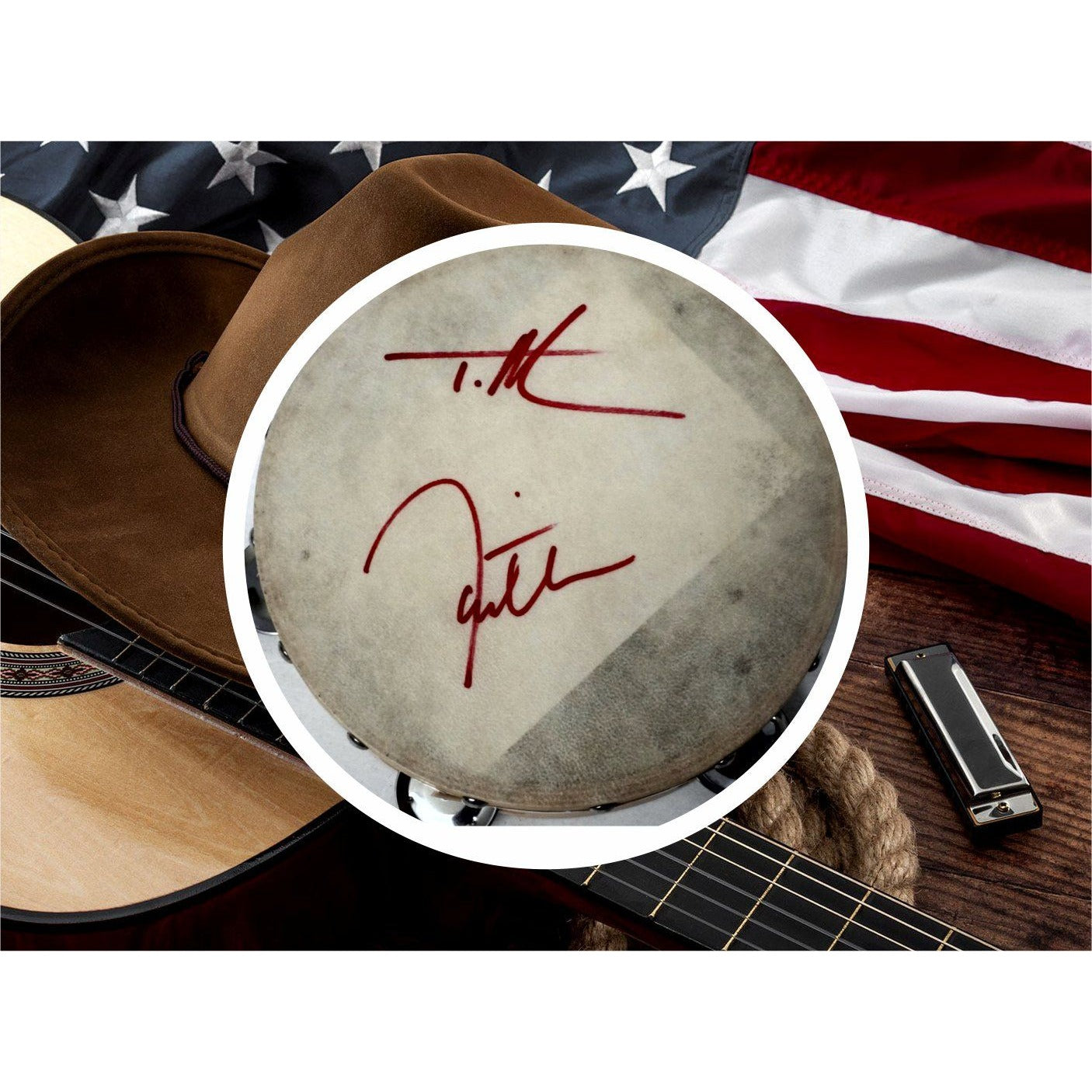 Faith Hill and Tim McGraw 10-inch tambourine signed with proof