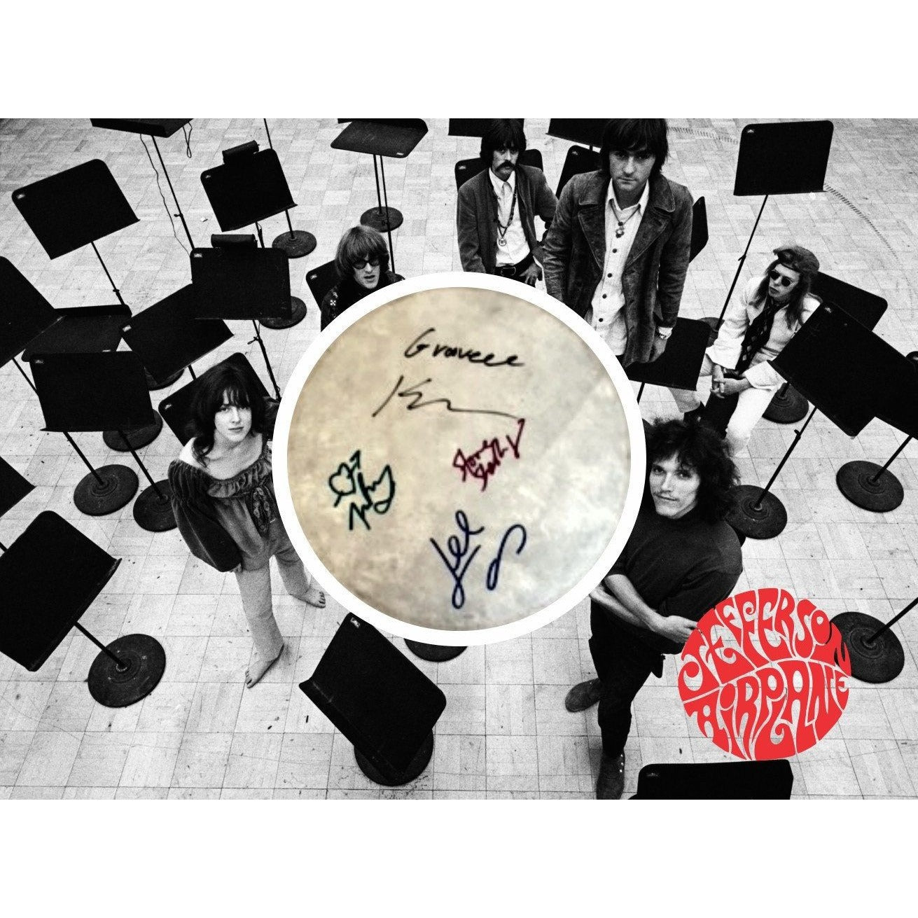 Grace Slick Jefferson Airplane tambourine signed