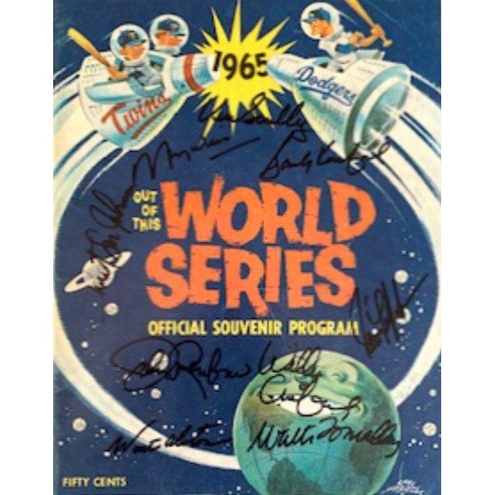 Walter O'Malley, Sandy Koufax, Vin Scully, Walt Alston 1965 World Series Program signed