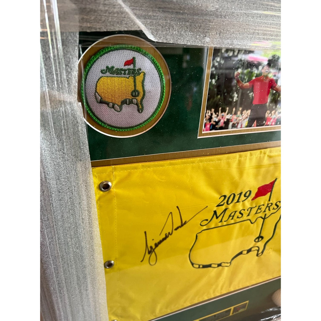 Tiger Woods Másters golf tournament pin flag with museum quality frame 24x27 signed with proof