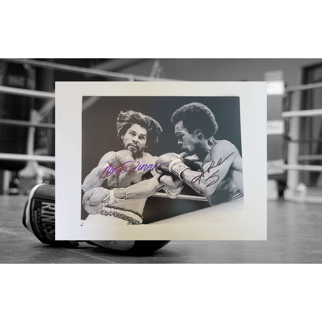 Sugar Ray Leonard and Roberto Duran 8 x 10 photo signed with proof