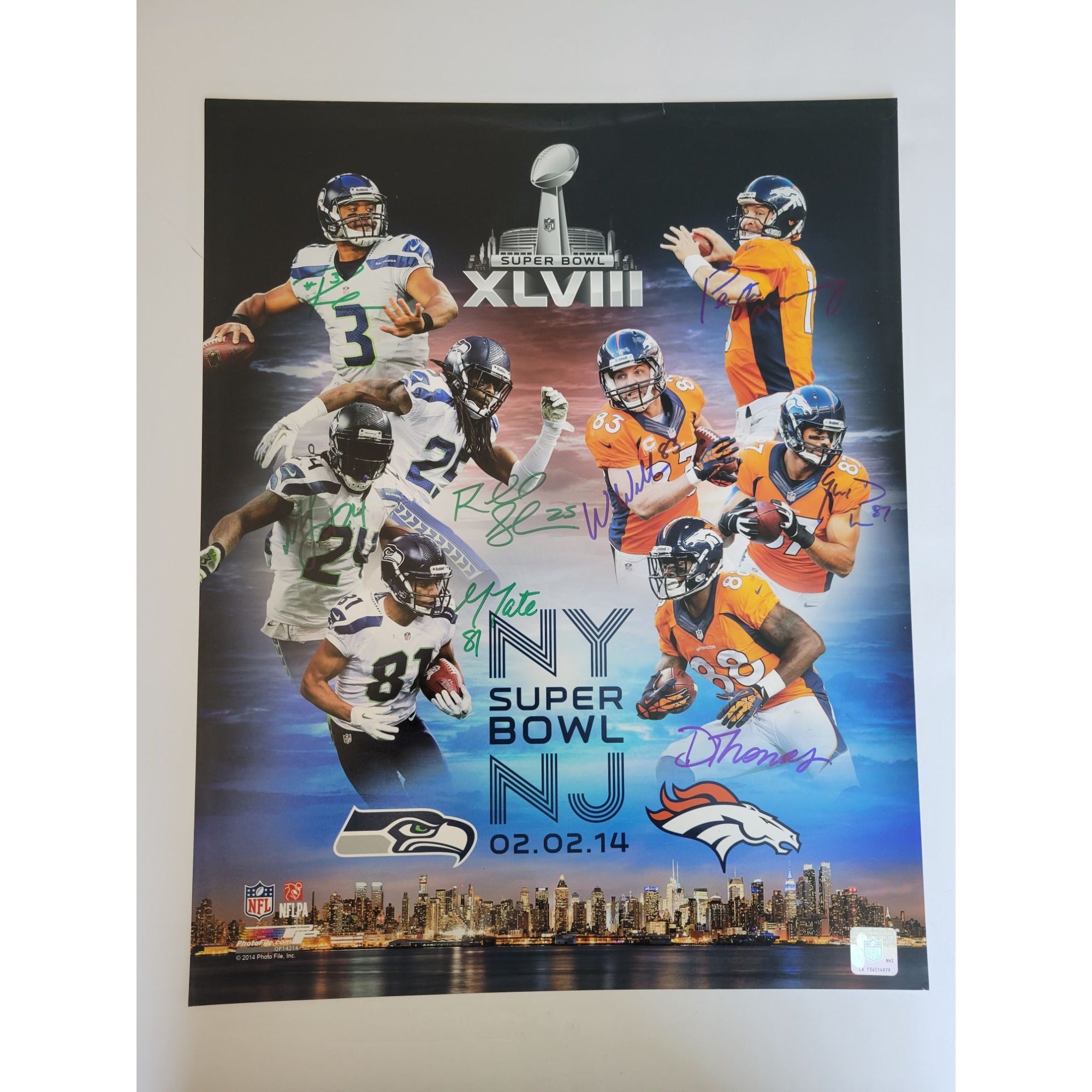 Russell Wilson Peyton Manning Marshawn Lynch Demaryius Thomas 16 by 20 photo signed with proof