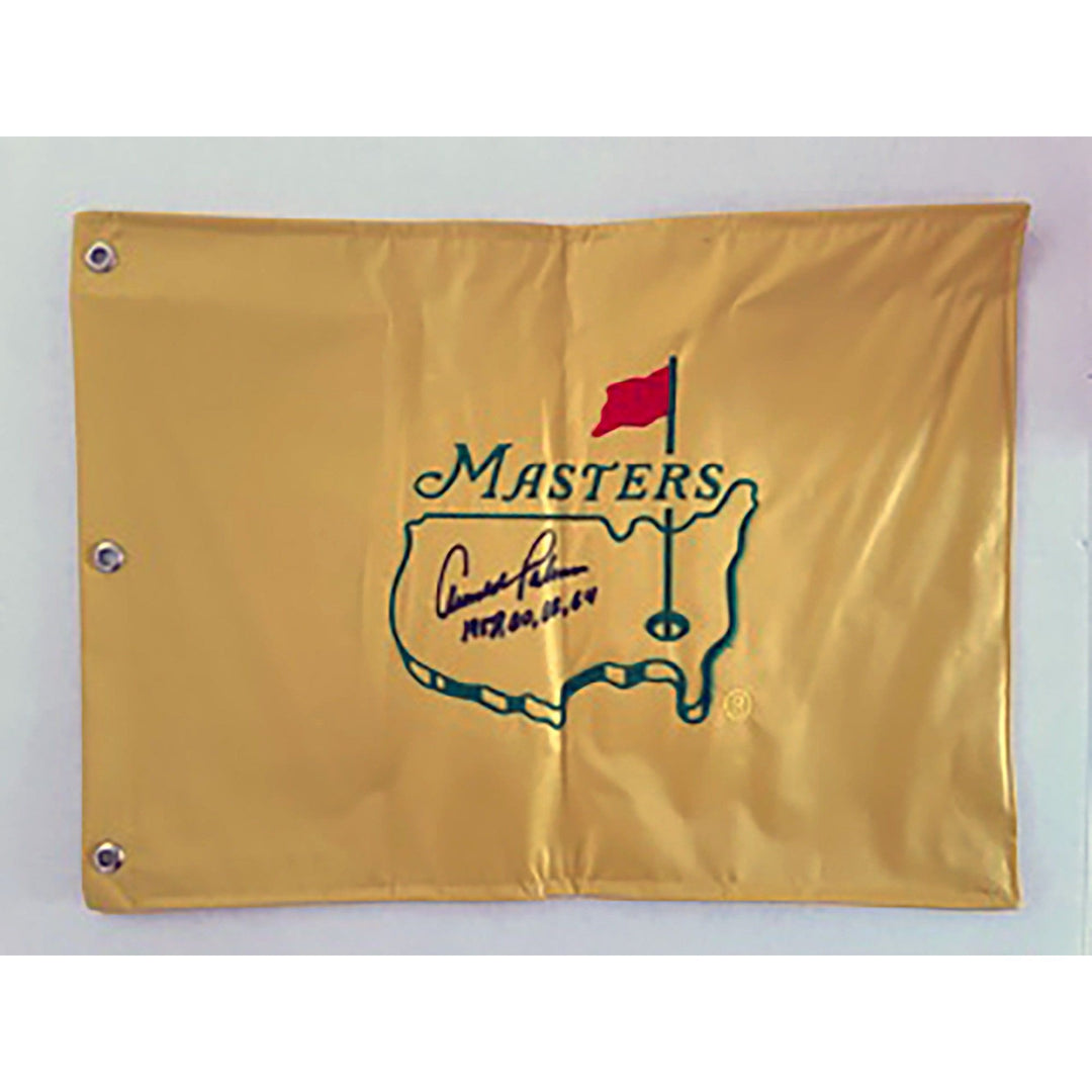 Arnold Palmer Masters pin flag signed and inscribed with proof