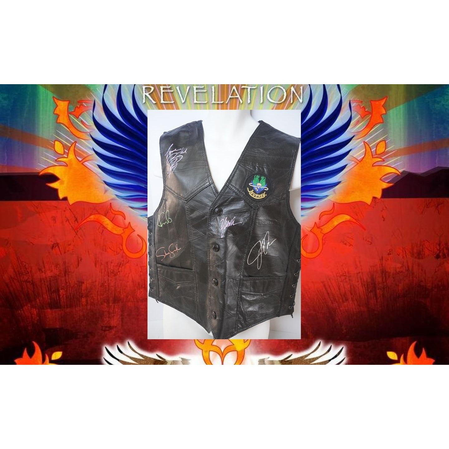 Journey Steve Perry Jonathen Cain Ross Valory Neal Schon Steve Smithsize xl leather vest signed with proof