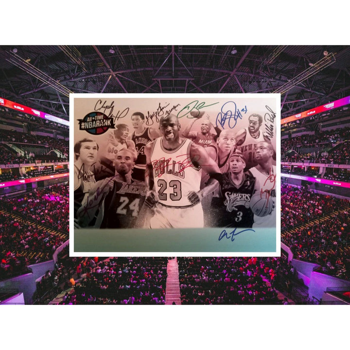 Michael Jordan Allen Iverson Ray Allen Reggie Miller Willis Reed Kobe Bryant 11 by 14 photo signed