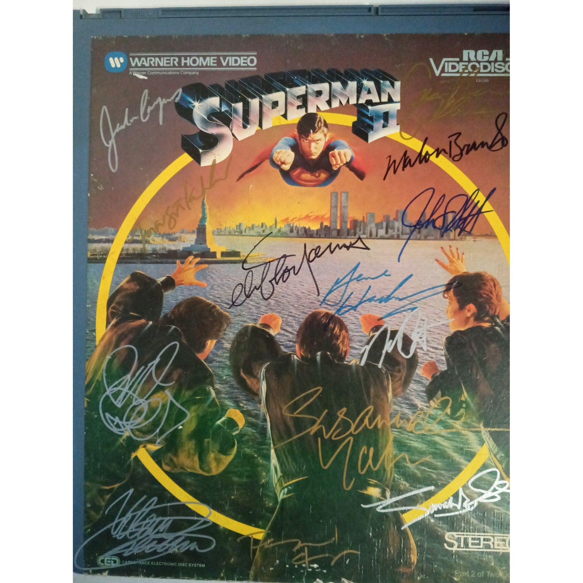 Superman 2 Christopher Reeve Gene Hackman Marlon Brando cast signed video disc