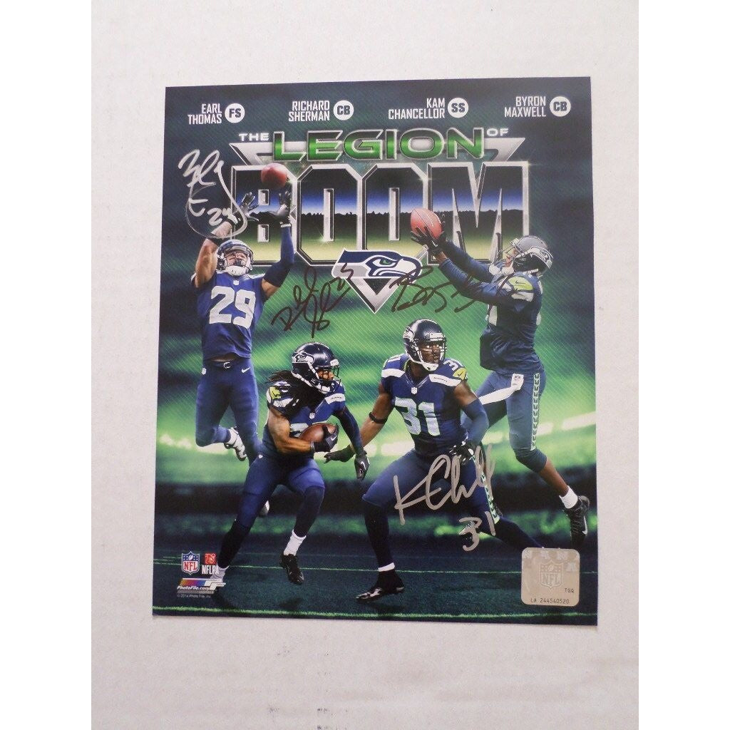 Byron Maxwell Kam Chancellor Richard Sherman Earl Thomas 8 x 10 signed photo