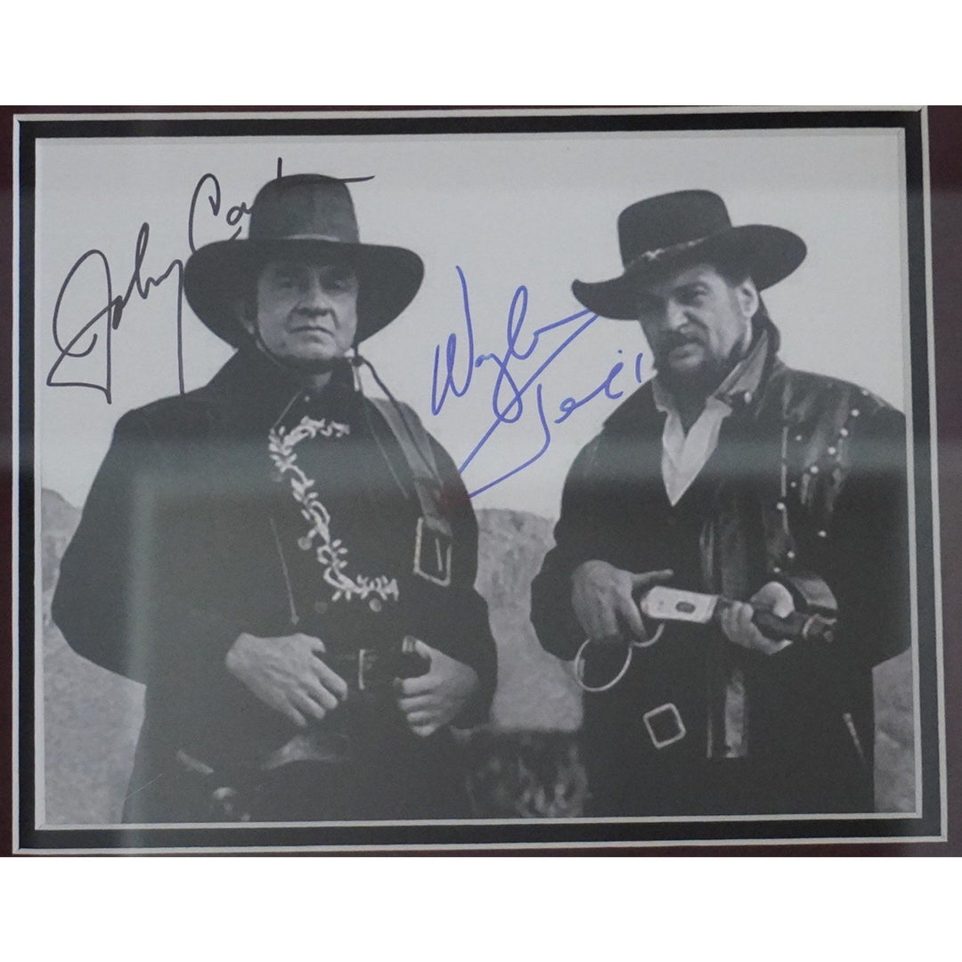 Johnny Cash and Waylon Jennings 8 x 10 photo signed and framed with proof