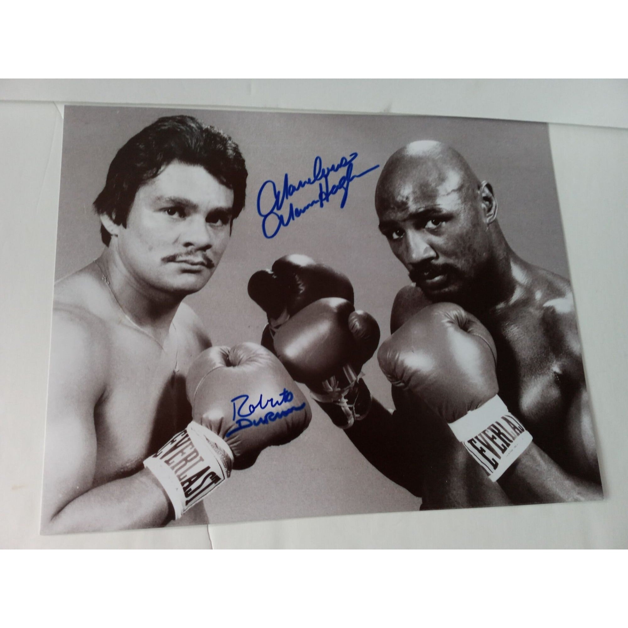 Marvin Hagler and Roberto Duran 11 x 14 photo signed with proof