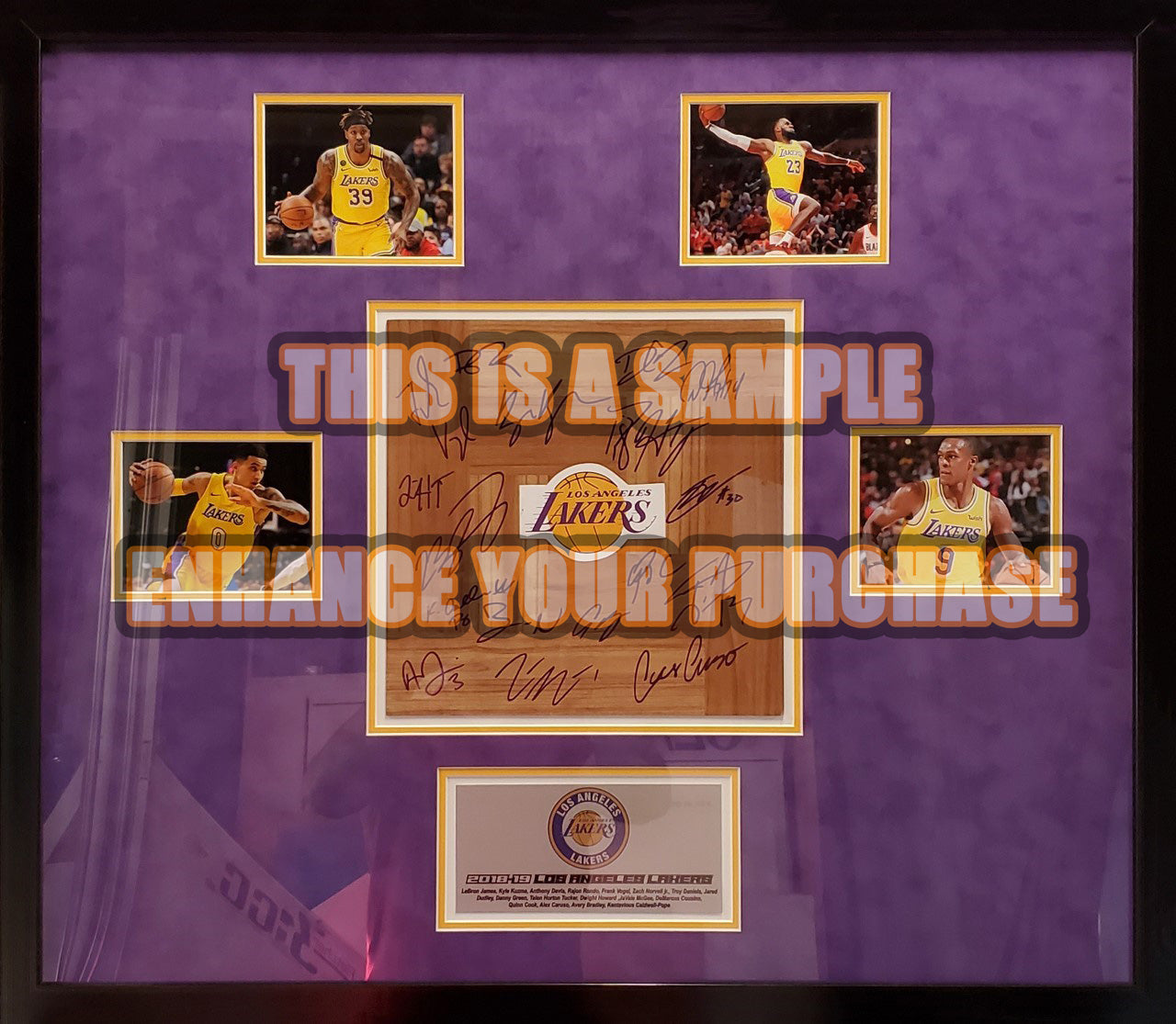 Los Angeles Lakers LeBron James, Anthony Davis 2020 NBA champions 12x12 parquet hardwood floor signed with proof