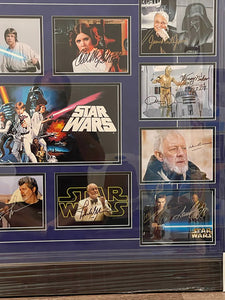 Star Wars cast signed Carrie Fisher, Harrison Ford, George Lucas framed photo collection 40x34