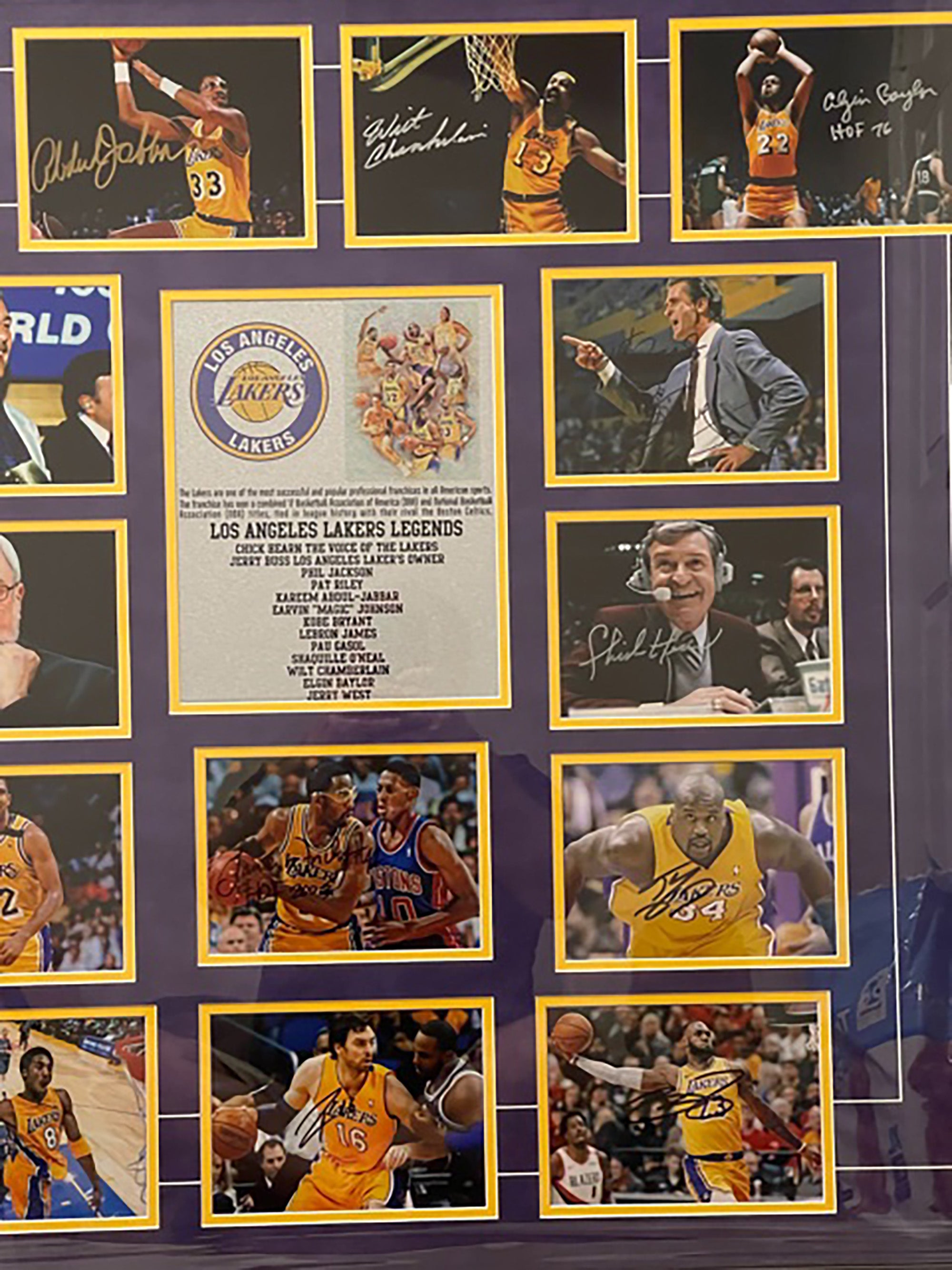 Los Angeles Lakers Magic Johnson, Kobe Bryant, Chick Hearn, Le Bron James, signed with proof