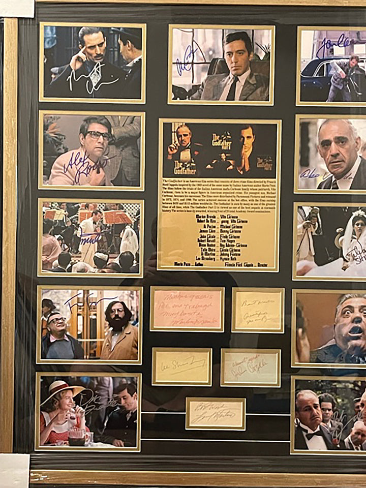 Al Pacino, Mario Puzo, Marlon Brando, John Cazale Godfather cast signed  and framed with proof