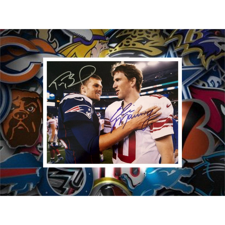 Eli Manning and Tom Brady 8x10 photo signed with proof