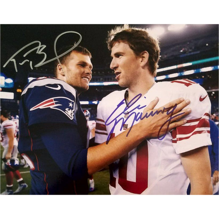 Eli Manning and Tom Brady 8x10 photo signed with proof