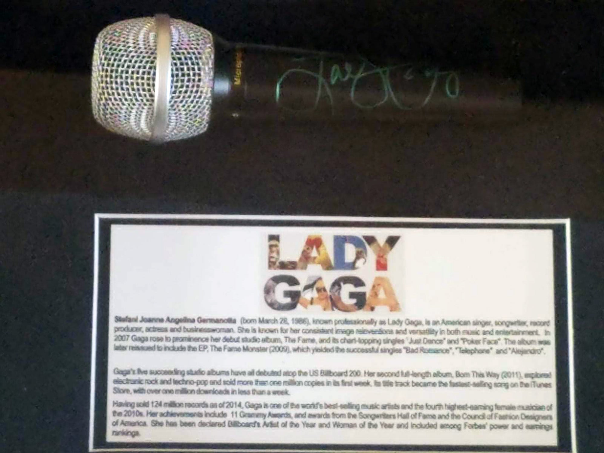 Lady Gaga signed and framed microphone with proof