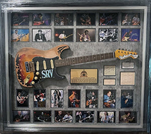 Guitarist Legends Stevie Ray Vaughan, Jimi Hendrix, Chuck Berry, Jimmy Page, Eric Clapton 48x42 inches framed and signed with proof