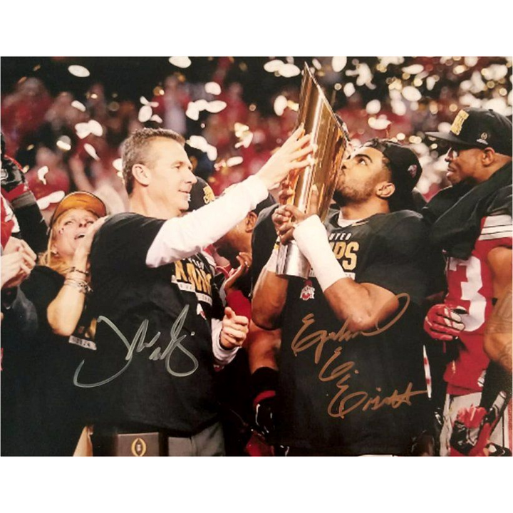 Ohio State Buckeyes Ezekiel Elliott and Urban Meyer 8x10 photo signed