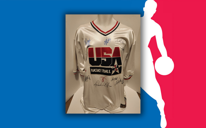 Michael Jordan, Larry Bird, Charles Barkley, Magic Johnson, Dream Team signed jersey with proof - Awesome Artifacts 