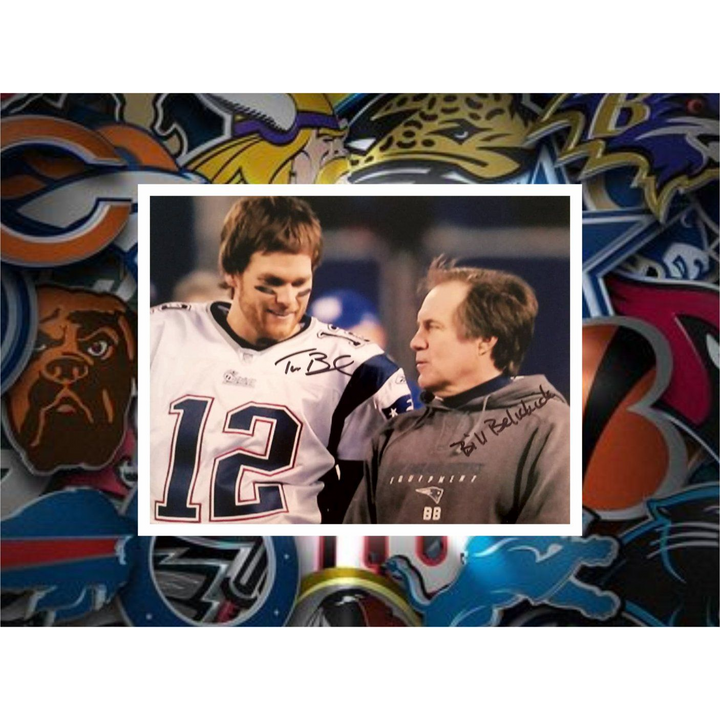 New England Patriots Tom Brady and Bill Belichick 8x10 photo signed with proof