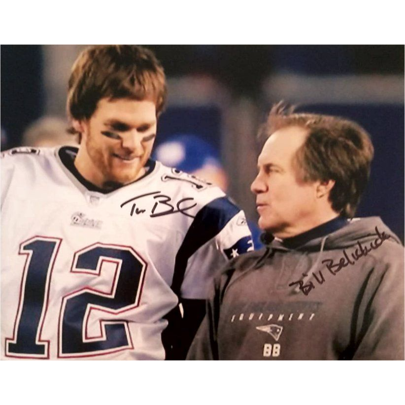 New England Patriots Tom Brady and Bill Belichick 8x10 photo signed with proof