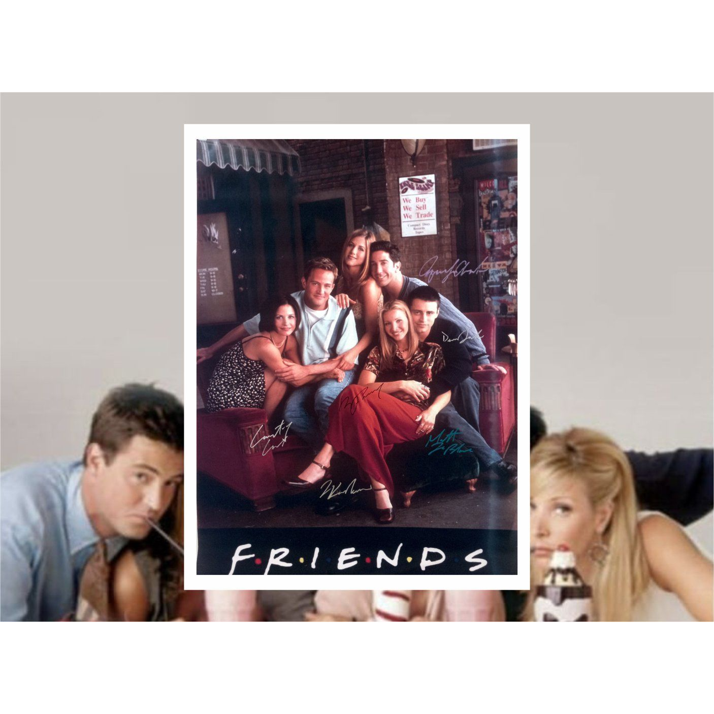 Friends canvas poster 36x24 Jennifer Aniston, Lisa Kudrow, David Schwimmer, Courtney Cox signed with proof
