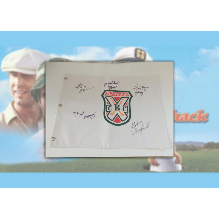 Caddyshack Bushwood golf flag Chevy Chase, Rodney Dangerfield, Bill Murray, Cindy Long, Michael O'Rourke, signed with proof